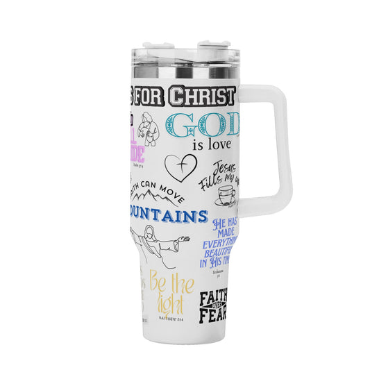 Bible verse / Inspirational / Christian / Encouragement 40oz Stainless Steel Tumbler Gift With White Handle and Straw